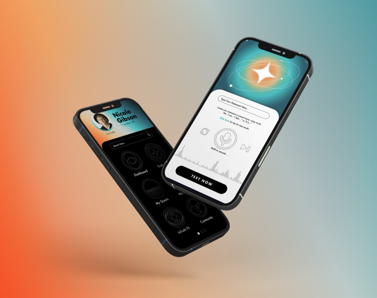 InTruth app screens on two phones