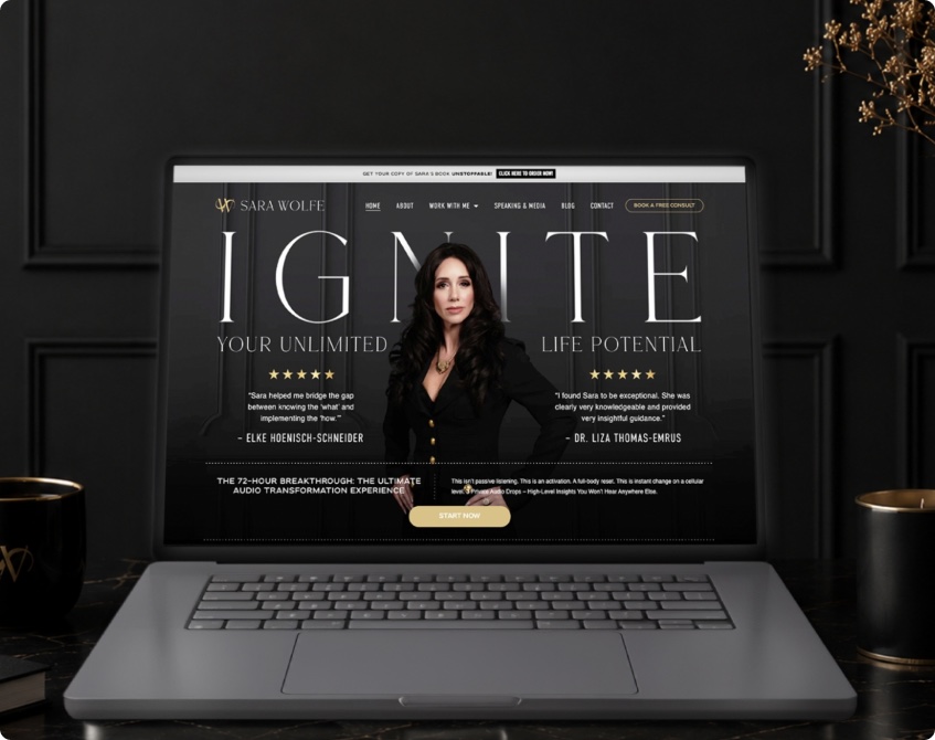 Sara Wolfe website on a laptop