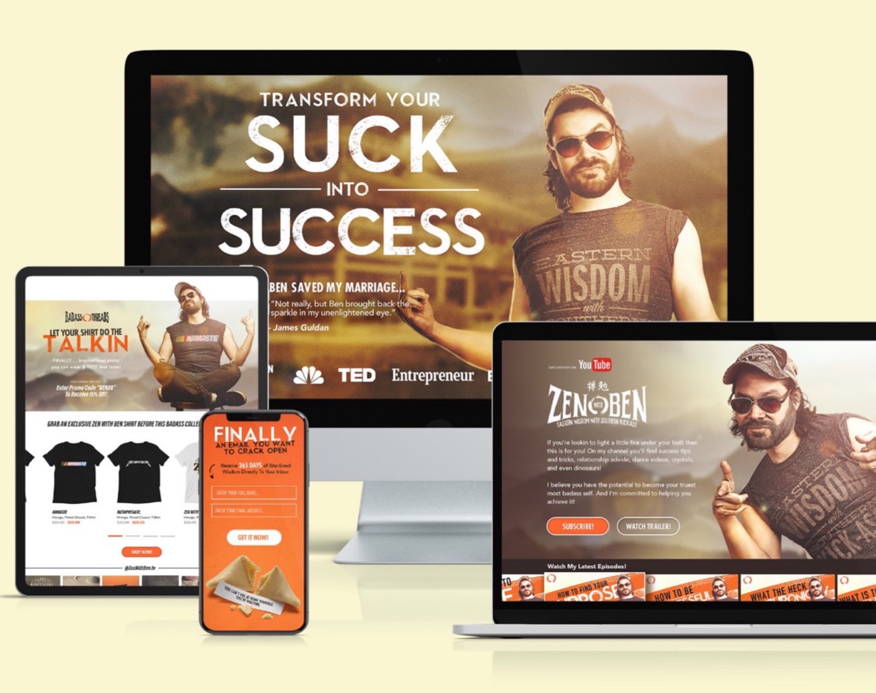 Zen with Ben website across desktop, tablet, phone and laptop