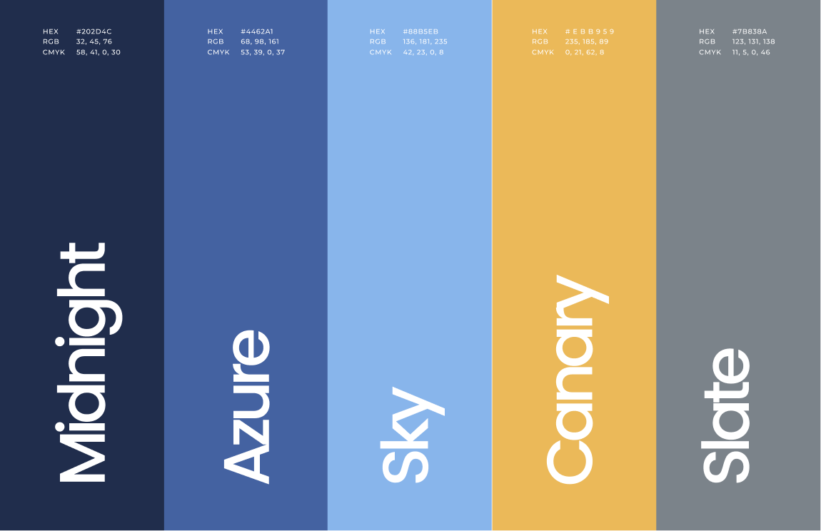 Charles Byrd palette: Midnight, Azure, Sky, Canary and Slate