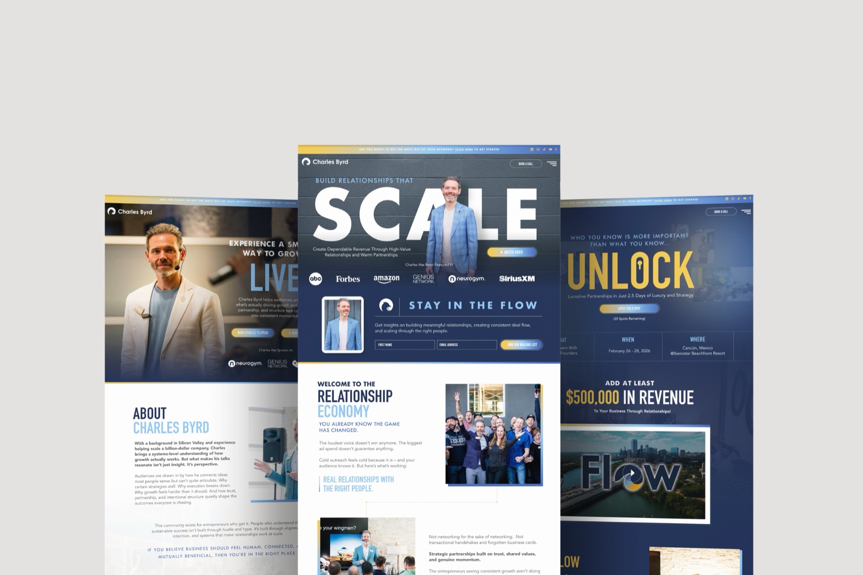 Charles Byrd website pages: Scale, Live, Unlock