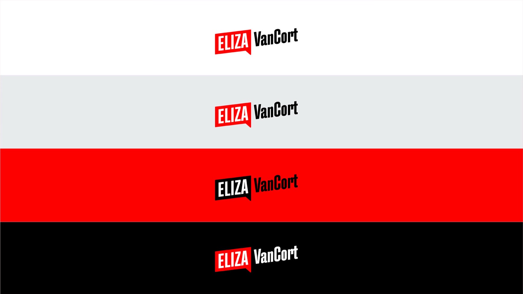 Eliza VanCort logo on white, grey, red and black