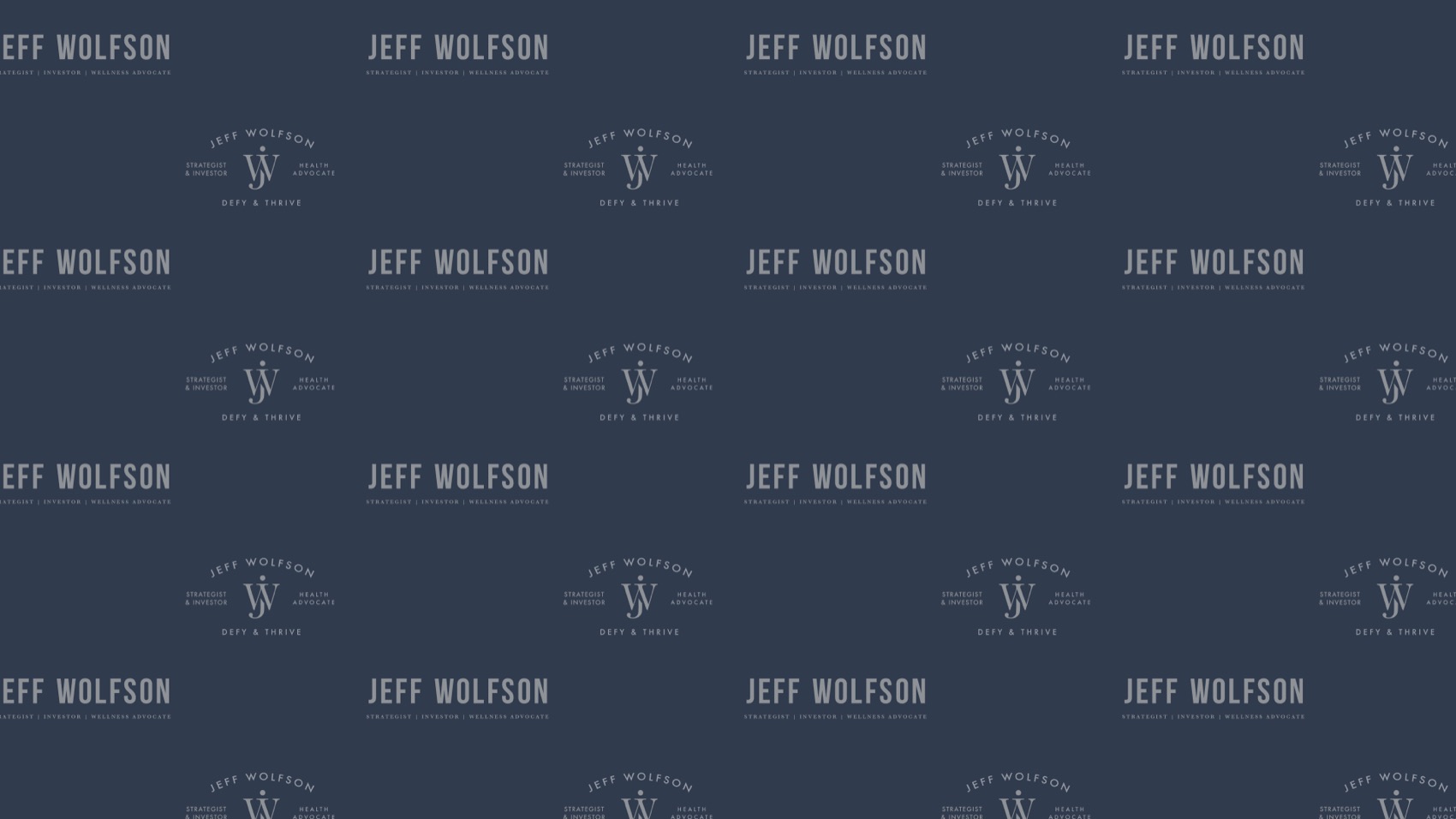 Repeating Jeff Wolfson logo pattern on navy