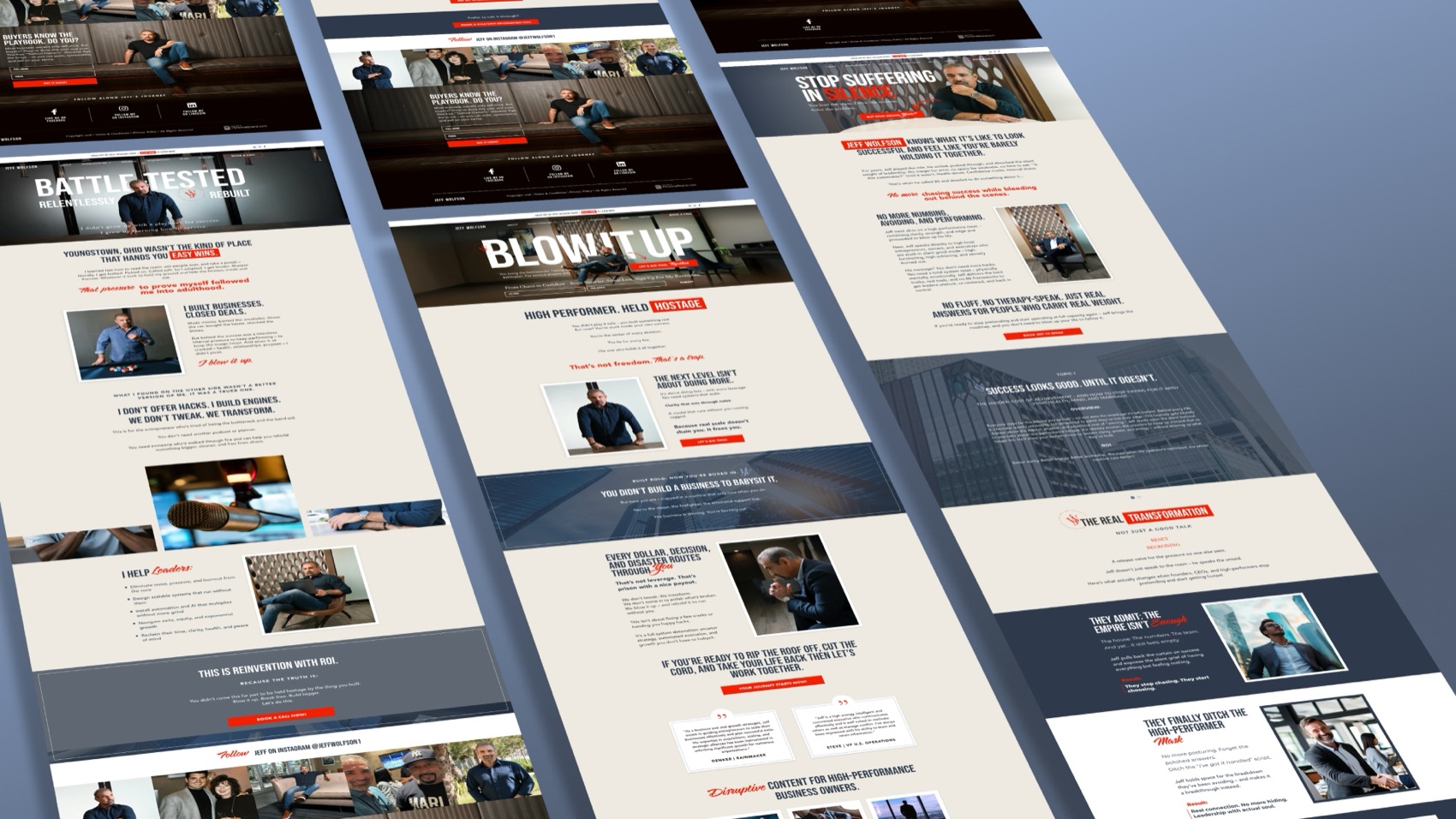 Long Jeff Wolfson website pages at an angle