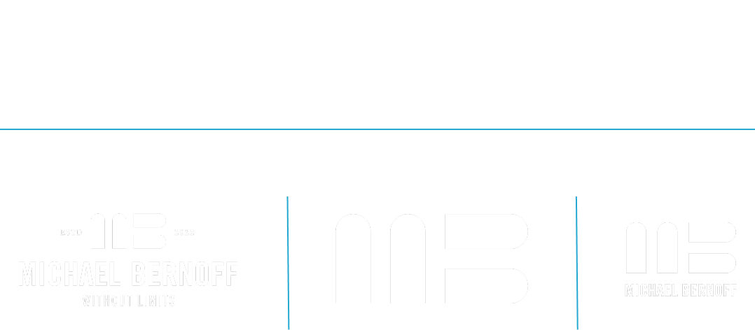 Michael Bernoff wordmark, MB monogram and lockups in white