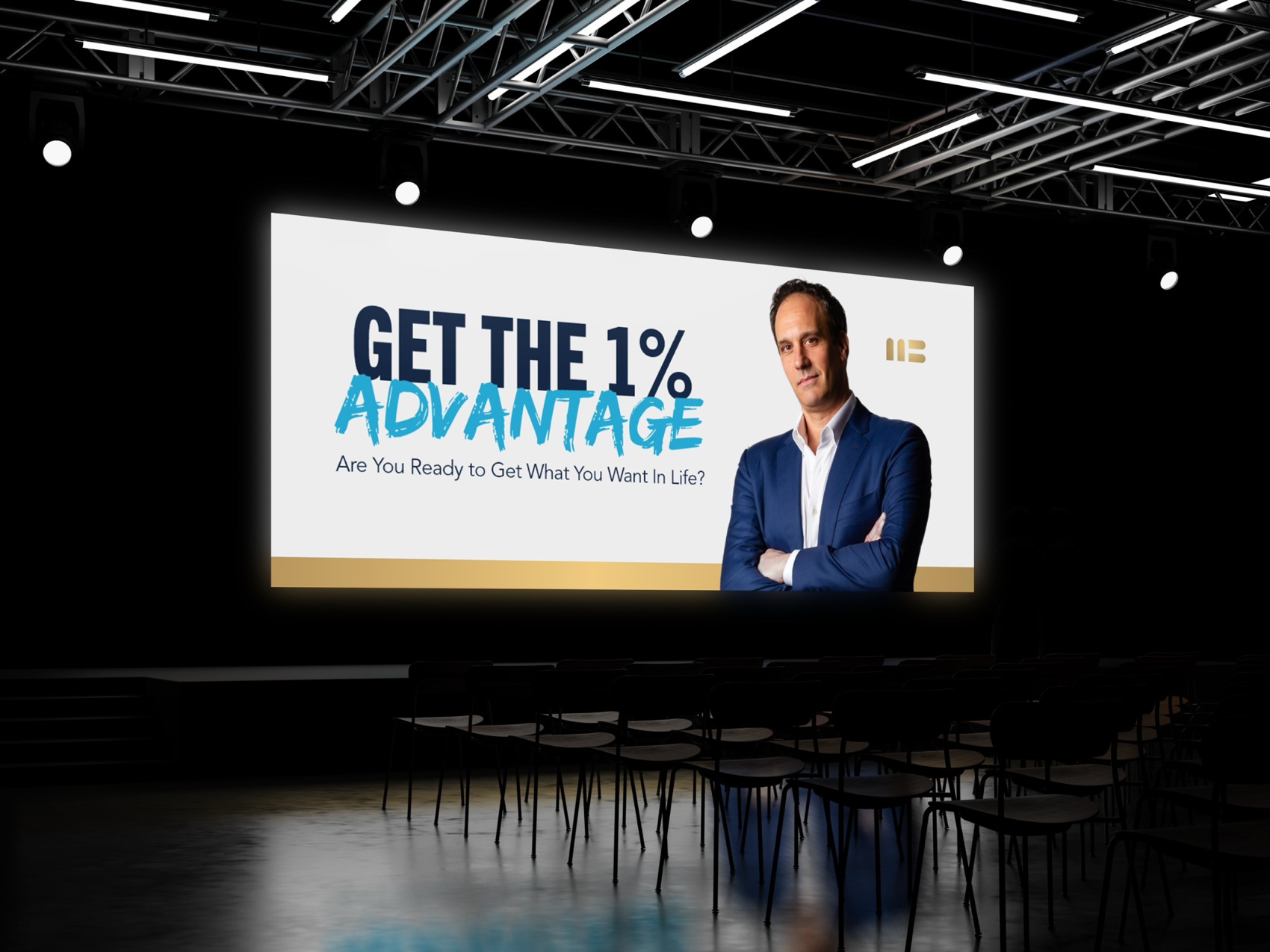 Michael Bernoff on a conference screen: Get the 1% Advantage