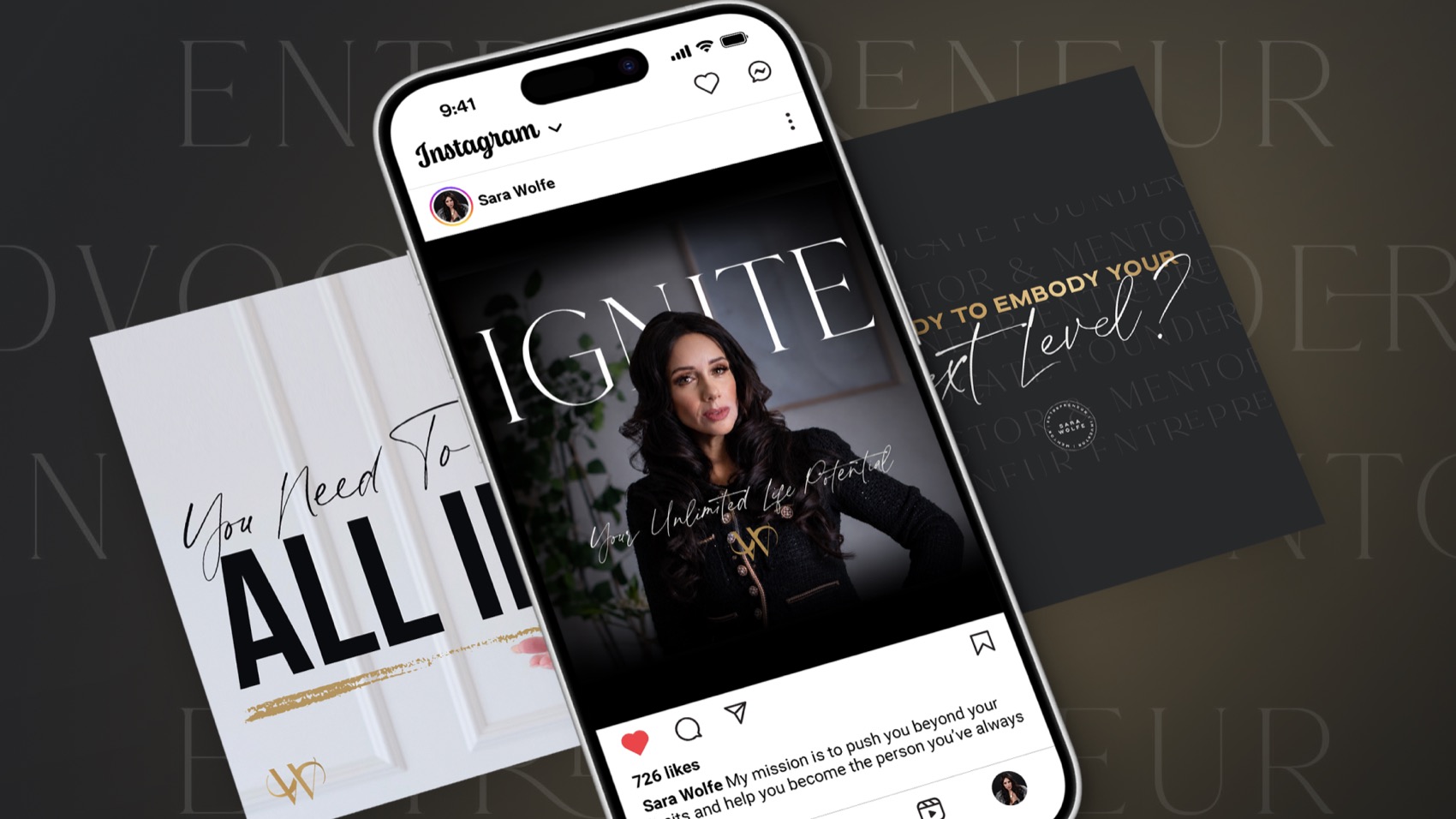 Sara Wolfe Instagram post and cards: Ignite, You Need To Be All In