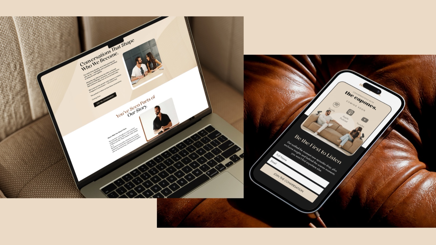 The Capones website on a laptop and a phone