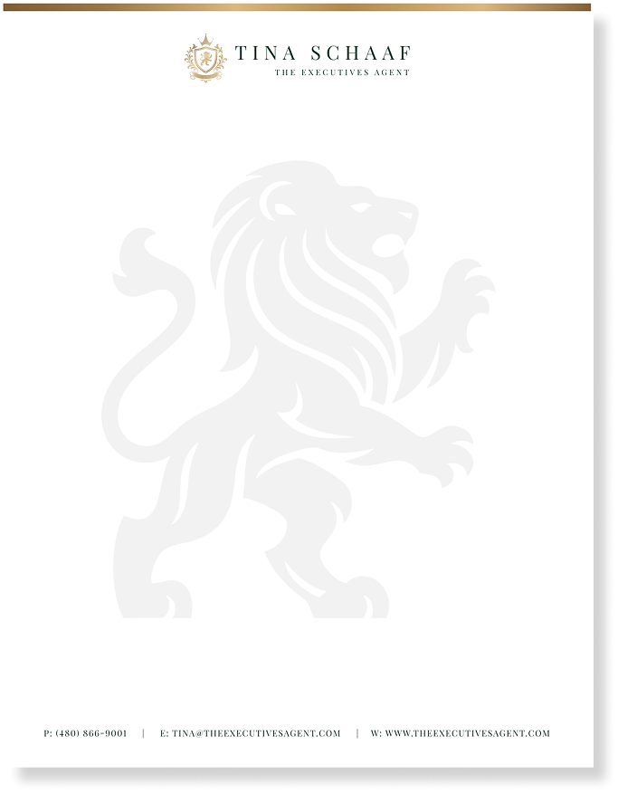 Tina Schaaf letterhead with a lion watermark