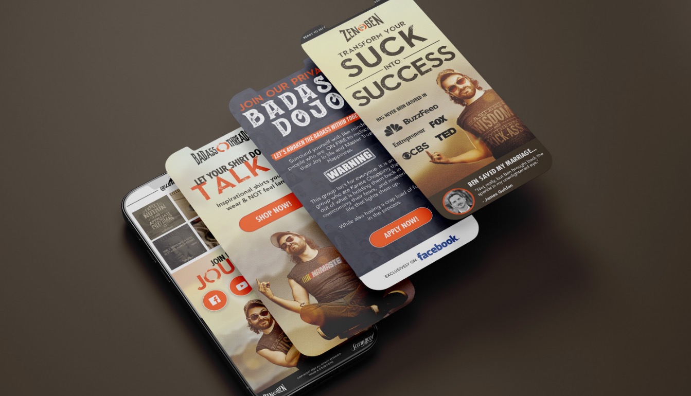 Zen with Ben mobile pages fanned out above a phone